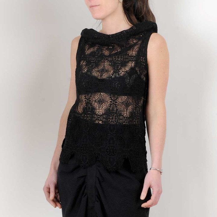 Sleeveless black crochet lace top