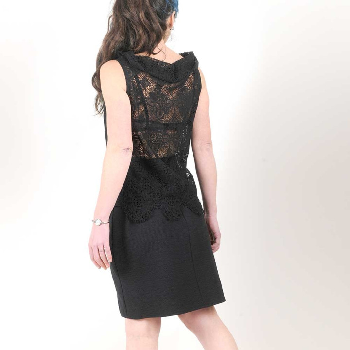 Sleeveless black crochet lace top