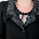 Veste femme noire et grise fabriquée en France, double col, jersey fleuri