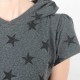 Robe originale made in france sweat gris foncé à étoiles noires, manches courtes, large capuche