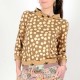 Camel brown big dots jersey blouse with boat cowl