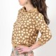 Camel brown big dots jersey blouse with boat cowl