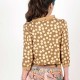 Camel brown big dots jersey blouse with boat cowl