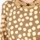 Camel brown big dots jersey blouse with boat cowl