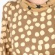 Camel brown big dots jersey blouse with boat cowl