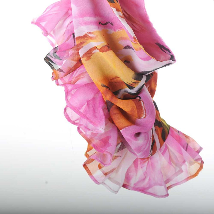 Tour de cou foulard original de créateur volanté rose et orange