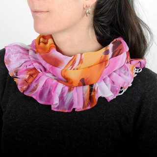 Tour de cou foulard volanté créateur fabrication française rose et orange