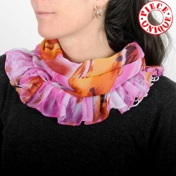 Pink and orange ruffled cowl scarf