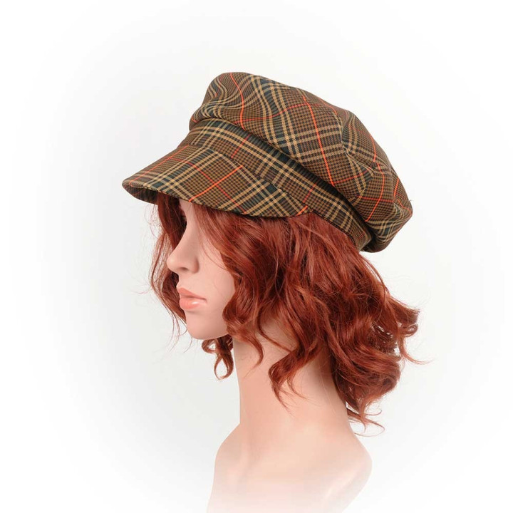 Brown plaid fiddler cap hat