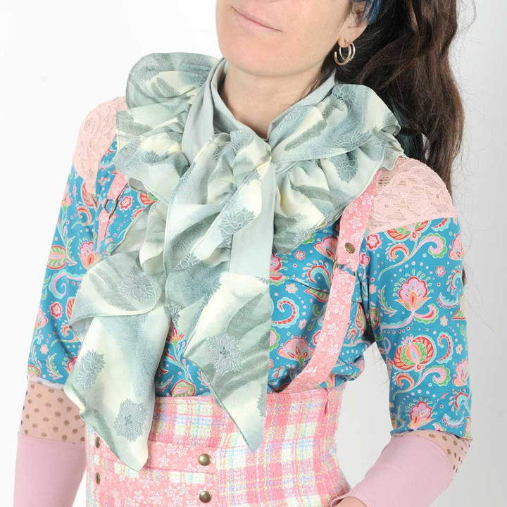 Ruffled pale mint green scarf, jersey and patterned fabric