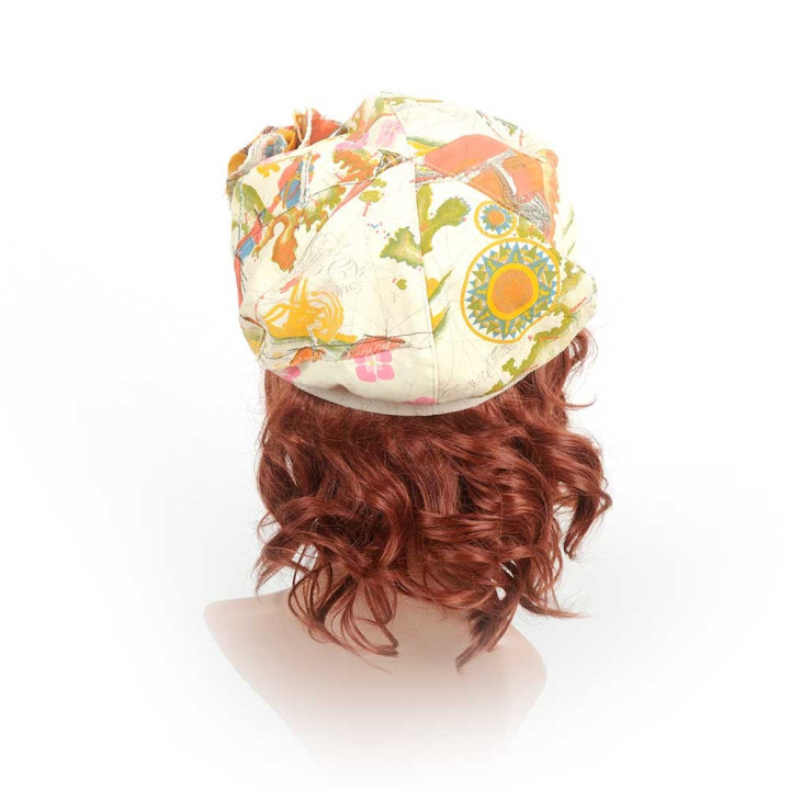 Beige and orange newsboy cap hat, Vintage fabric patchwork