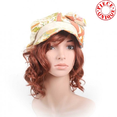 Casquette légère femme, casquette gavroche à plis, motif fleurs