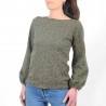 Textured khaki green sweater with puffy sleeves