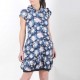 Floral blue jersey bubble dress, short sleeves