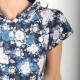 Floral blue jersey bubble dress, short sleeves