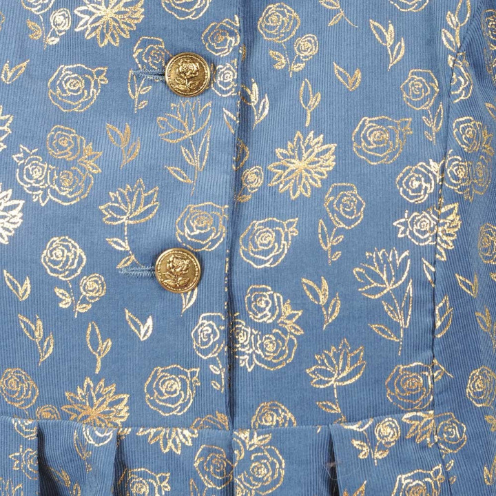 Robe boule bleu-gris et dorée fabriquée en France, manches courtes