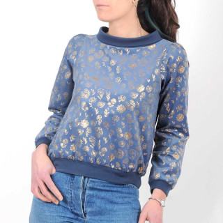 Top original fabriqué en France créateur femme en France imprimé oiseaux colorés, col bateau jaune