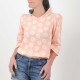 Salmon pink and white floral cotton top with scarf collar