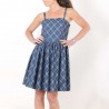 Blue retro cotton dress with thin straps, Checkered print