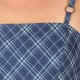Robe créateur fabrication française rétro à bretelles, denim bleu motifs carreaux