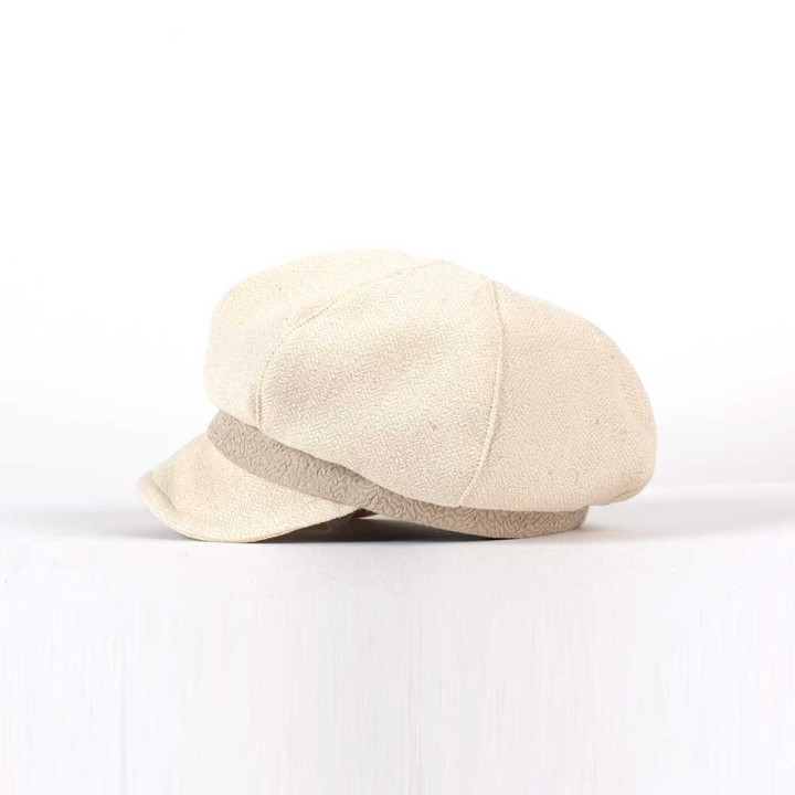 Off-white woven silk newsboy cap hat