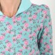 Haut femme fabriqué en France créateur femme coton fleuri turquoise et rose à manches 3/4 et col foulard