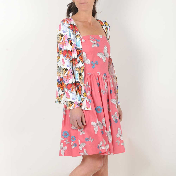 Robe rose papillons jeune créateur femme fabriqué en France créateur femme