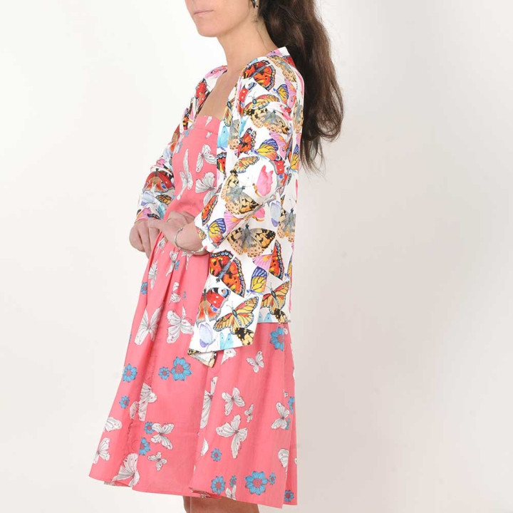 Robe rose papillons fabriquée en France de créateur femme fabriqué en France créateur femme
