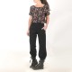 Cropped black cotton womens puffy pants, stretchy belt