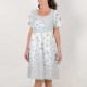 Pale blue bird print dress with flutter sleeves