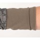 Taupe brown patchwork fingerless gloves, solid and lace print jersey