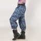 Womens floral blue denim pants, stretchy jersey belt