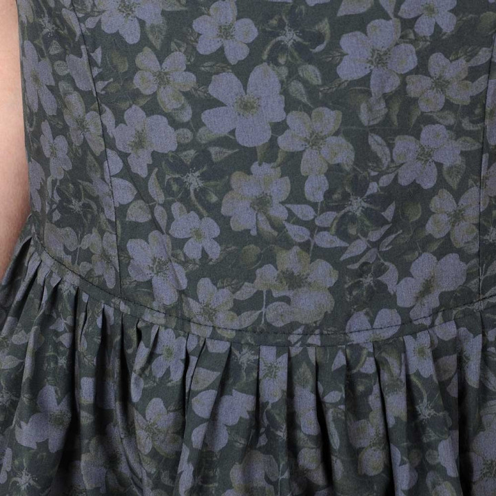 Dark grey floral retro cotton summer dress with thin straps