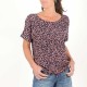 Womens navy blue and pink floral top, short-sleeved blouse