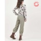 Pantalon femme fabriqué en France original fabriqué en France 4/5, vert et gris clair, ceinture extensible