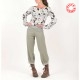 Pantalon femme original made in france original fabriqué en France 4/5, vert et gris clair, ceinture extensible