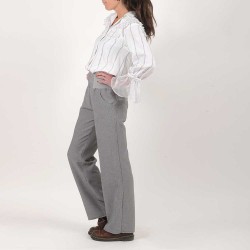 Pantalon femme gris souple, coupe droite