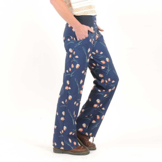 Womens floral blue supple pants, wide legs
