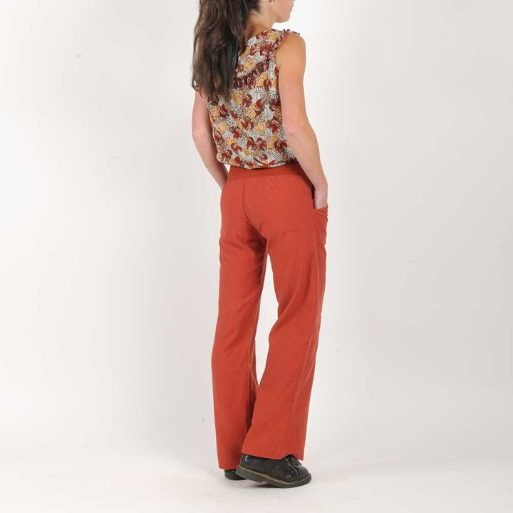 Pantalon femme artisanal fabriqué en France rouille, souple, coupe droite