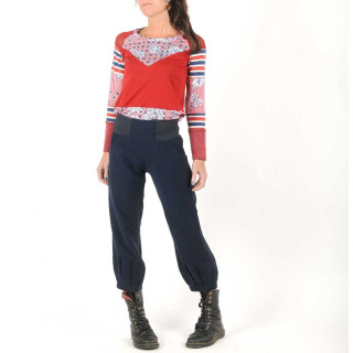 Womens navy blue pants, stretchy jersey belt