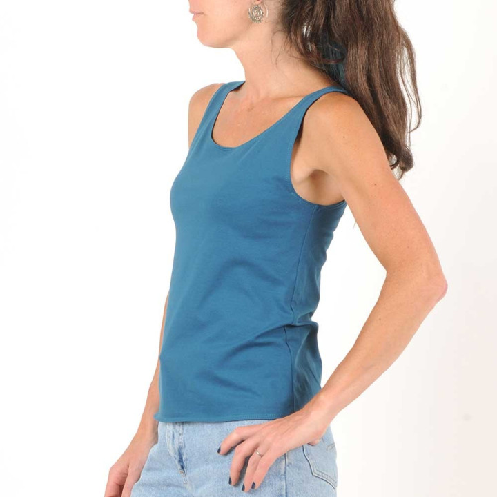 Sleeveless teal blue jersey tank top