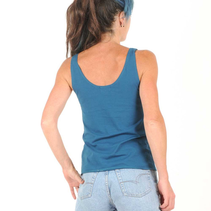 Top fabrication artisanale débardeur sans manches, jersey bleu canard