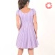 Striped lilac jersey dress with mid-length sleeves and pleated neckline