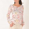 Floral lightweight women's sweater, shirred sleeve hems