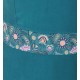 Robe originale fabriquée en France courte bleu canard à bretelles, détails fleuris