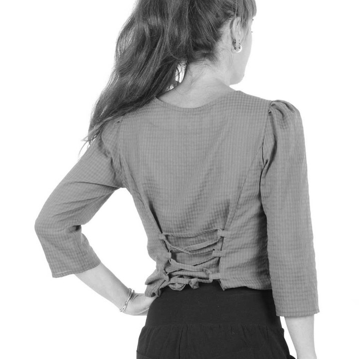 Chemisier femme made in France créateur français encolure V, laçage dos - PERSONNALISABLE