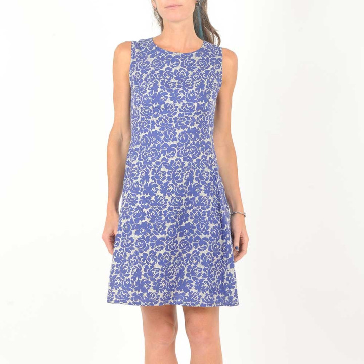 Robe bleu roi et grise fleurie sans manches