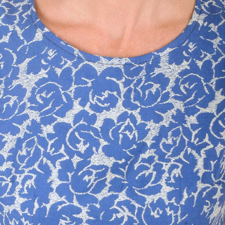 originale made in france Robe bleu roi et grise fleurie sans manches