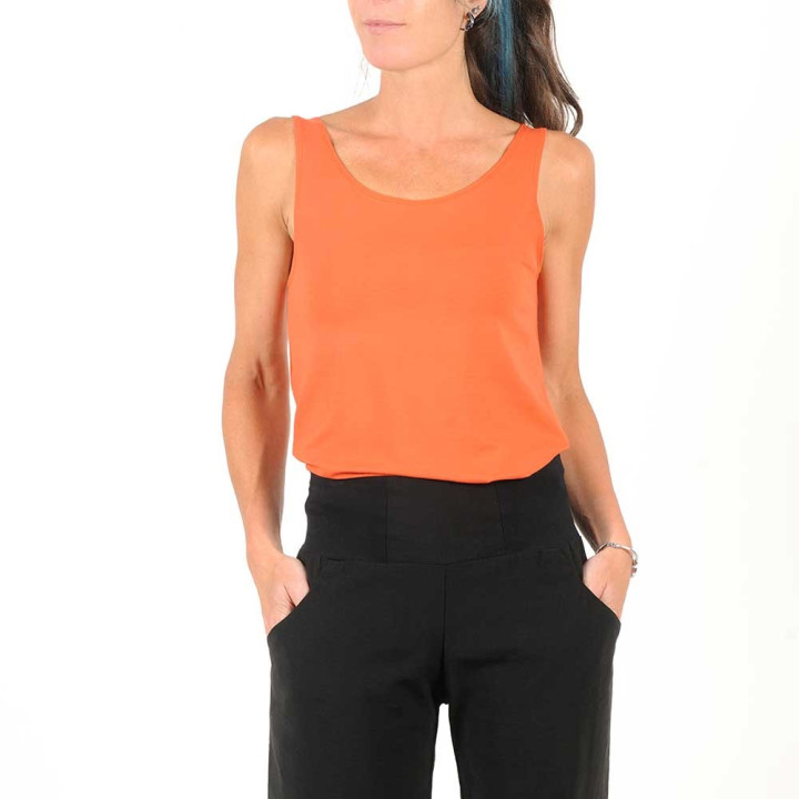 Sleeveless orange jersey tank top