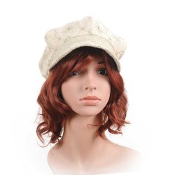 Beige floral newsboy cap hat, embroidered linen